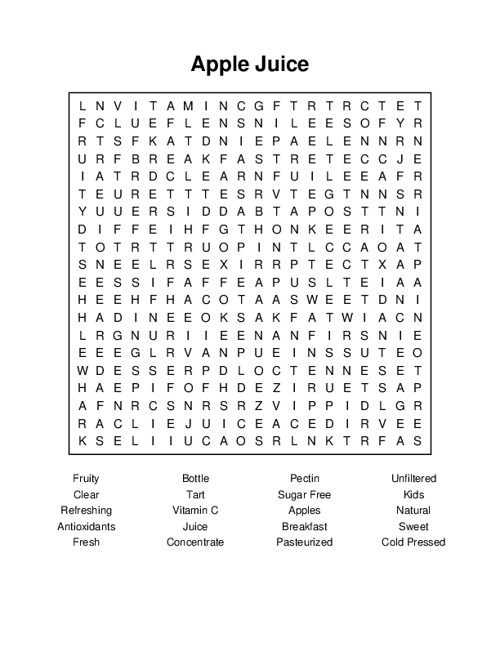 Apple Juice Word Search Puzzle