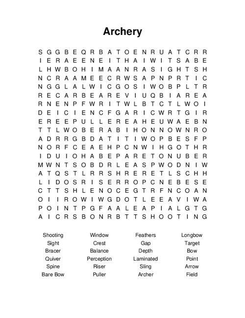 Archery Word Search Puzzle