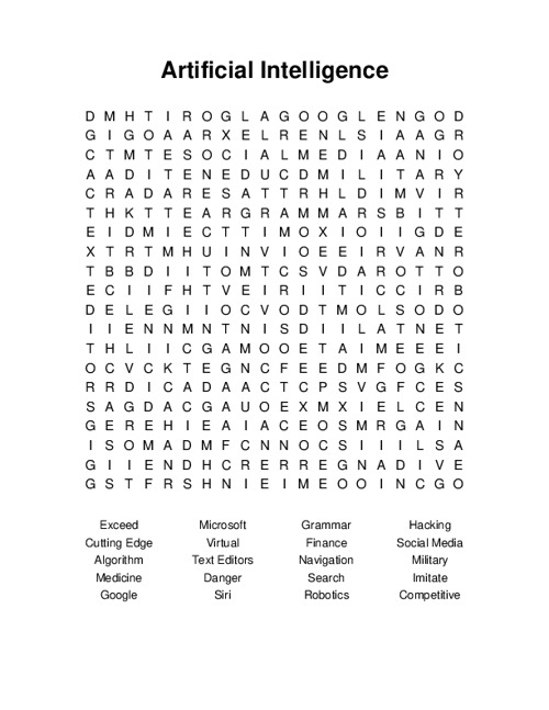 Artificial Intelligence Word Search Puzzle