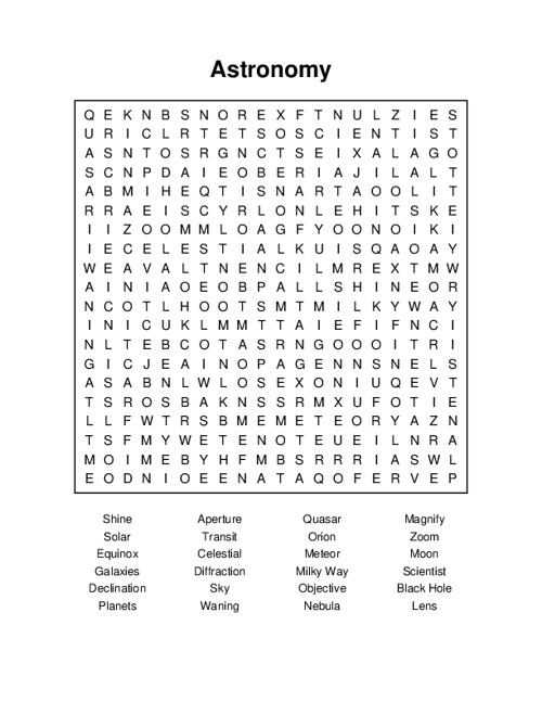 Astronomy Word Search Puzzle