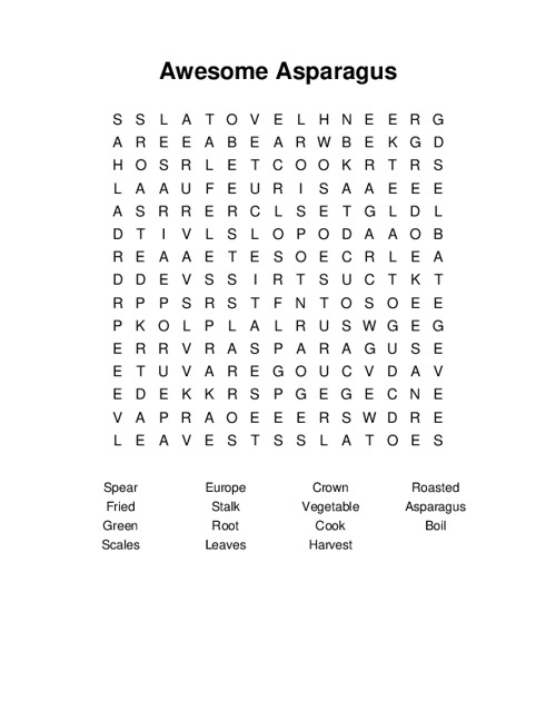 Awesome Asparagus Word Search Puzzle