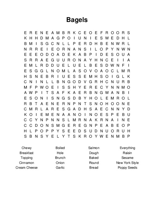 Bagels Word Search Puzzle