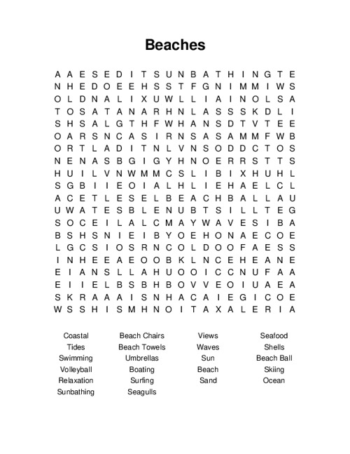 Beaches Word Search Puzzle