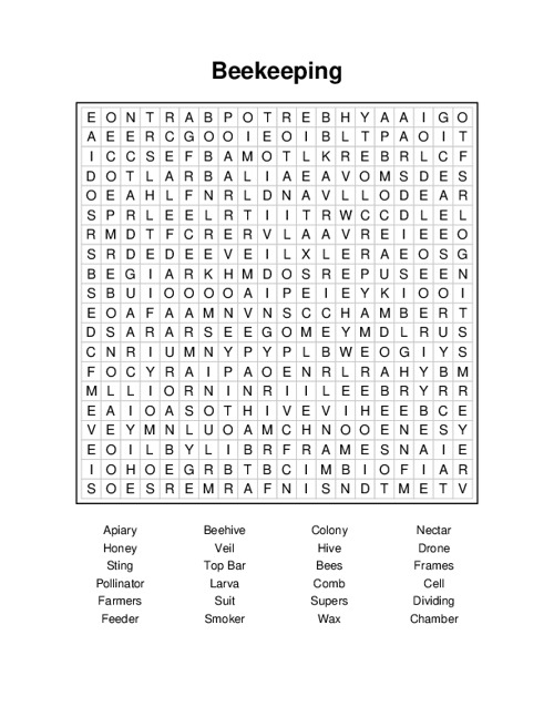 Beekeeping Word Search Puzzle