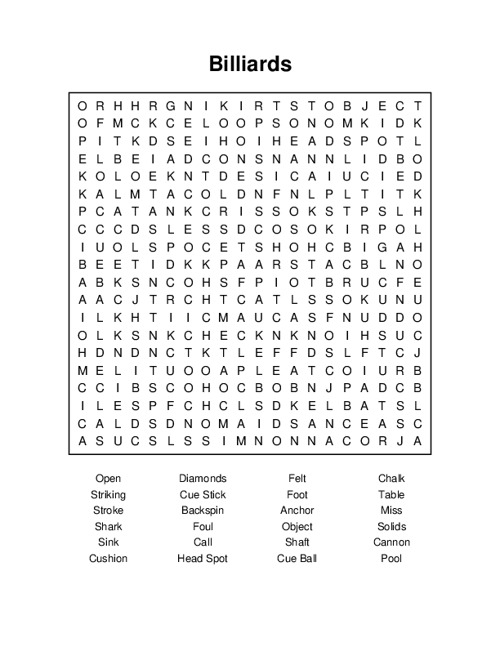 Billiards Word Search