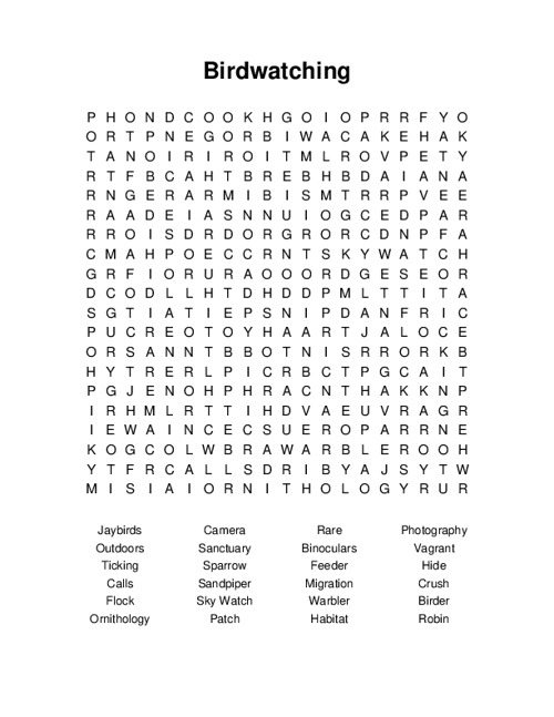 Birdwatching Word Search Puzzle