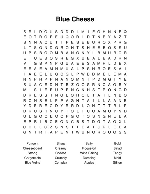 Blue Cheese Word Search Puzzle