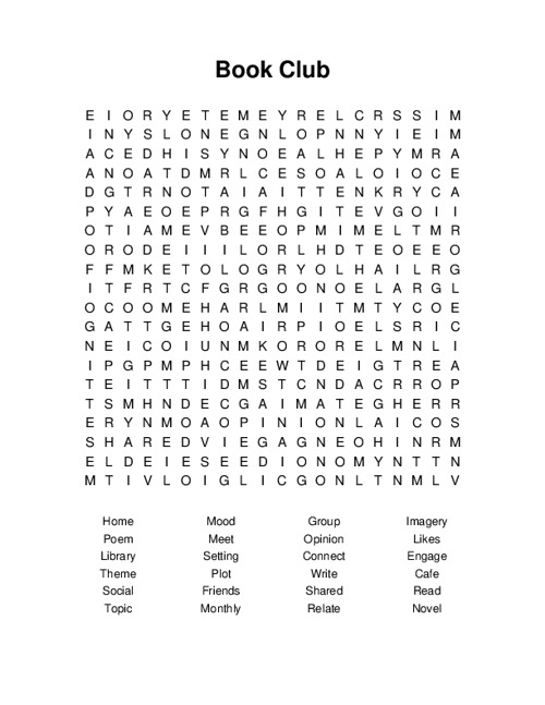 Book Club Word Search Puzzle