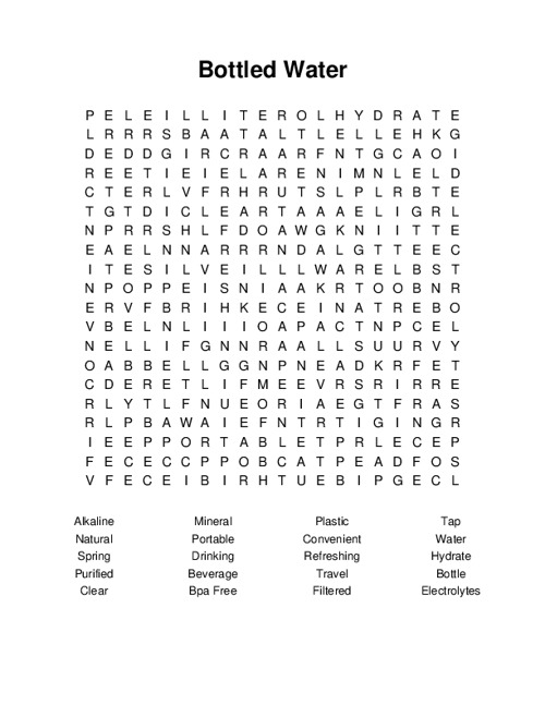 Bottled Water Word Search Puzzle