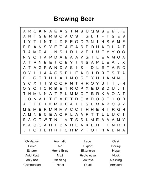 Brewing Beer Word Search Puzzle
