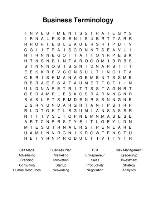 Business Terminology Word Search Puzzle