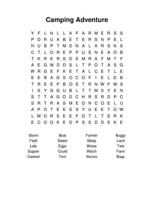 Camping Adventure Word Search Puzzle