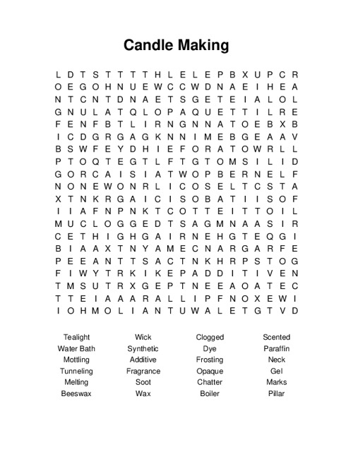 Candle Making Word Search Puzzle
