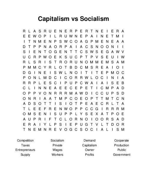 Capitalism vs Socialism Word Search Puzzle