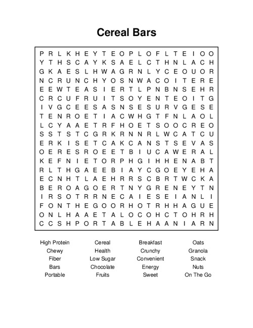 Cereal Bars Word Search Puzzle