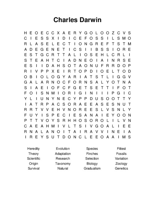 Charles Darwin Word Search Puzzle