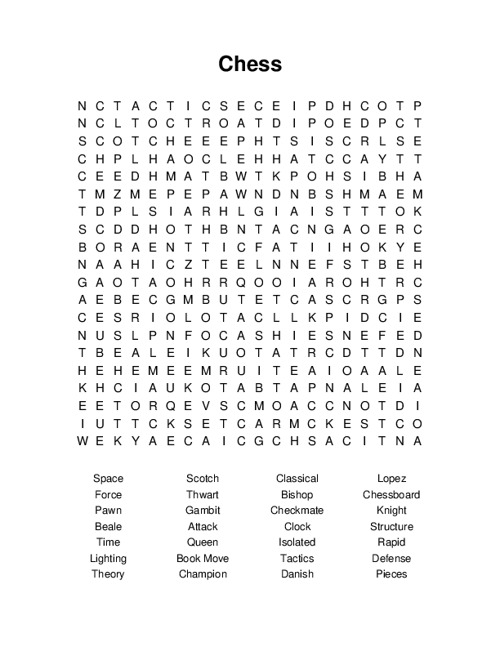 Chess Word Search Puzzle