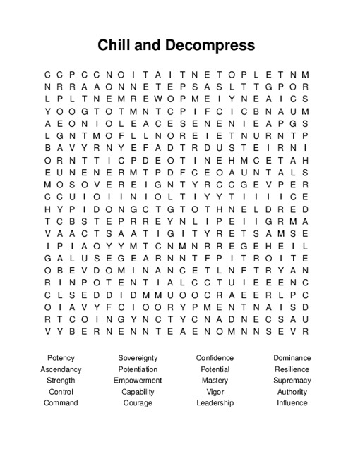Chill and Decompress Word Search Puzzle