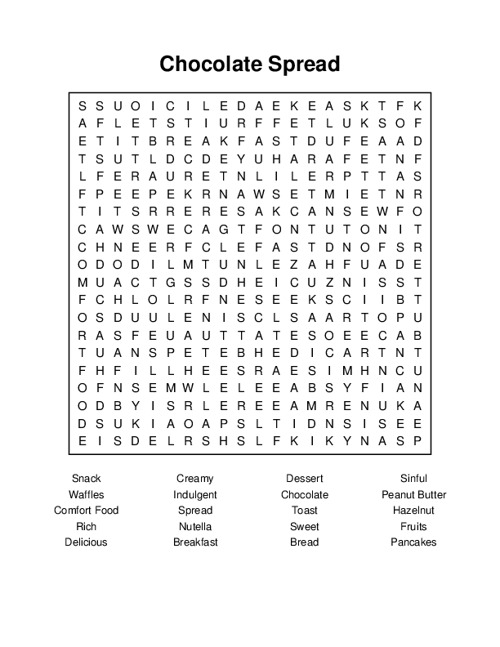 Chocolate Spread Word Search Puzzle