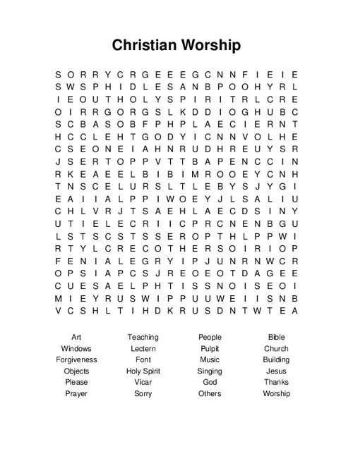 Christian Worship Word Search Puzzle