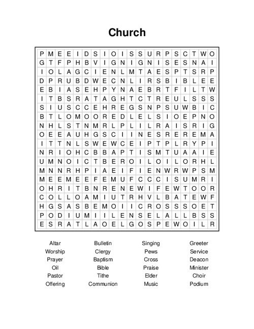 Church Word Search Puzzle