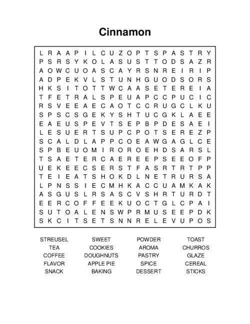 Cinnamon Word Search Puzzle