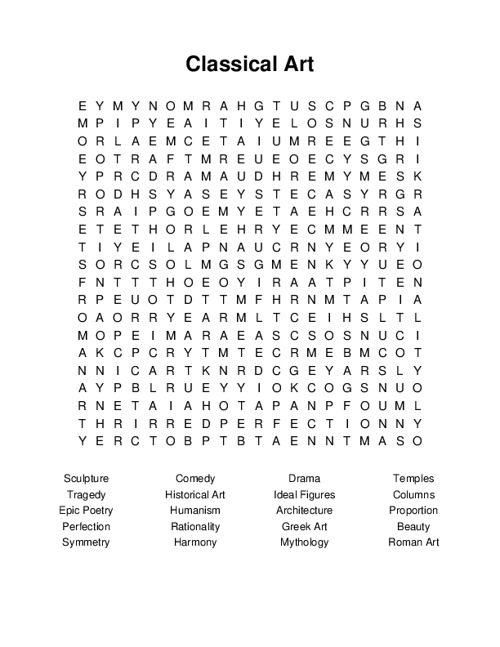 Classical Art Word Search Puzzle