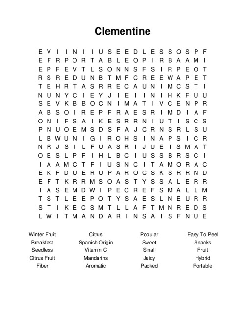 Clementine Word Search Puzzle
