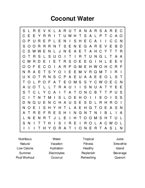 Coconut Water Word Search Puzzle
