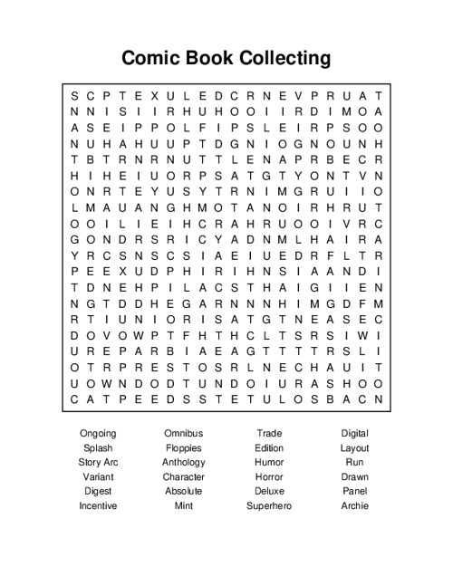 Comic Book Collecting Word Search Puzzle