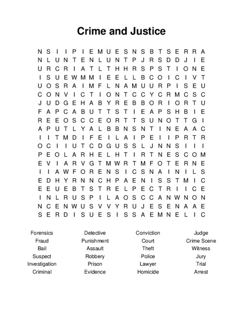 Crime and Justice Word Search Puzzle