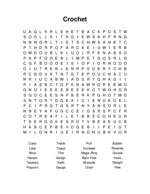 Crochet Word Search Puzzle