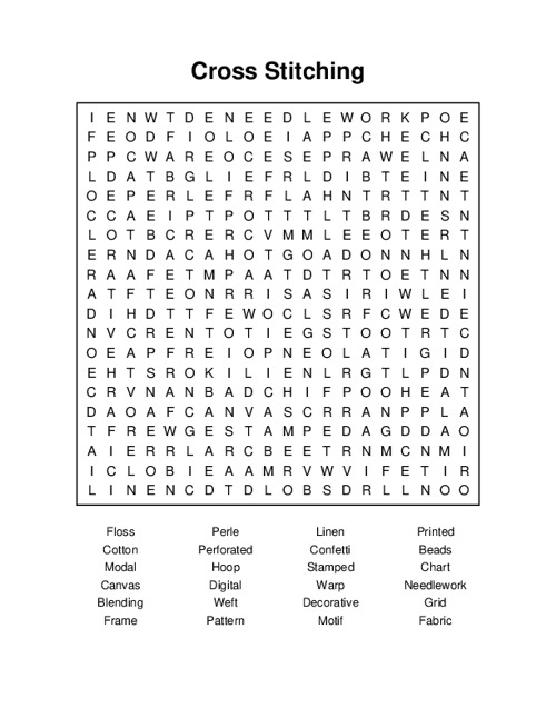 Cross Stitching Word Search Puzzle
