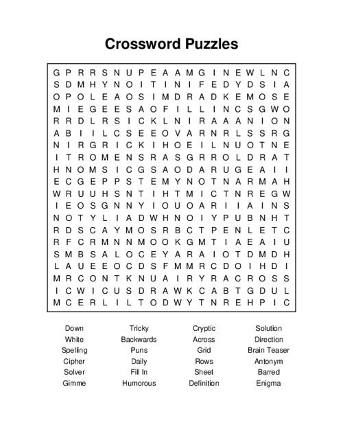 Crossword Puzzles Word Search Puzzle