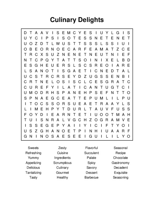 Culinary Delights Word Search Puzzle