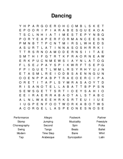 Dancing Word Search Puzzle