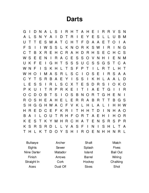 Darts Word Search Darts Word Search