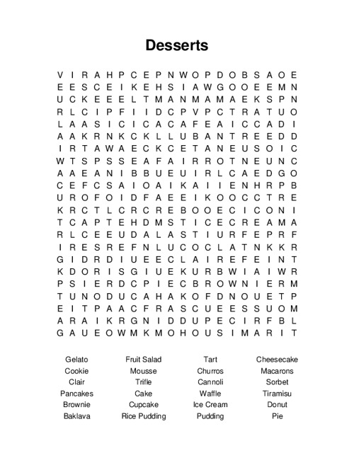 Desserts Word Search Puzzle