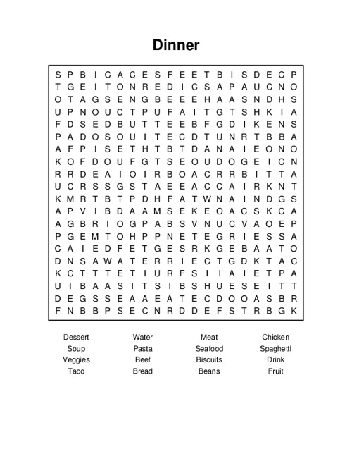 Dinner Word Search Puzzle