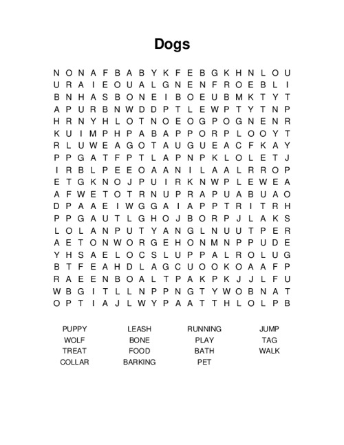 Dogs Word Search Puzzle