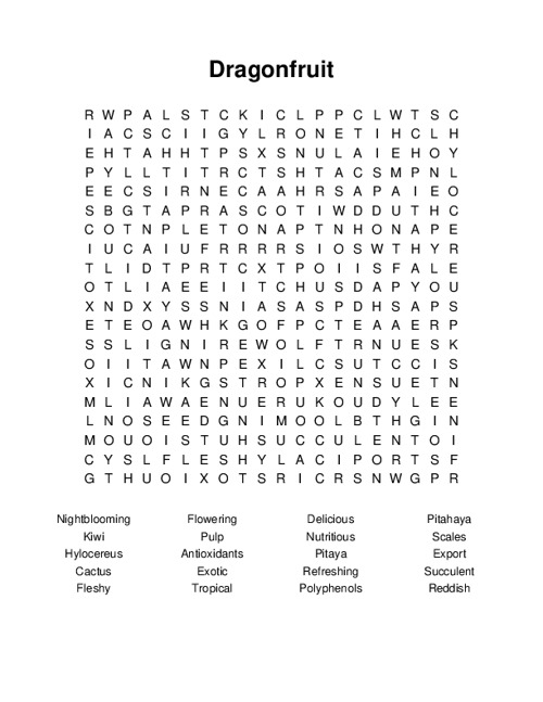 Dragonfruit Word Search Puzzle