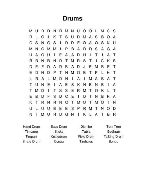 Drums Word Search Puzzle