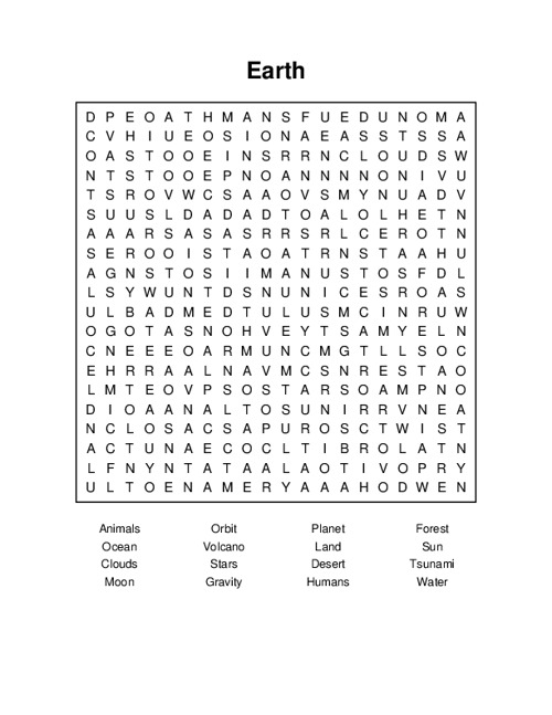 Earth Word Search Puzzle