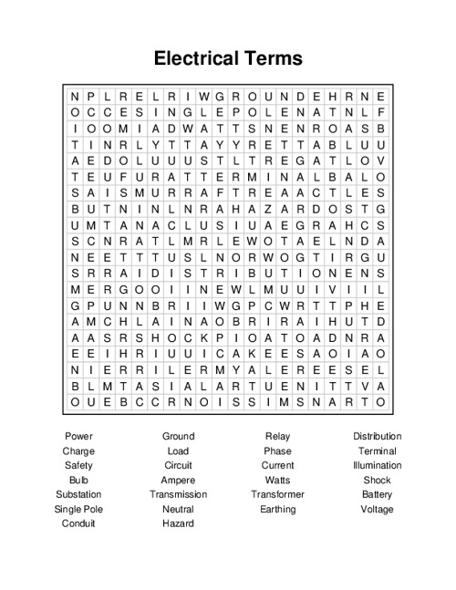 Electrical Terms Word Search Puzzle