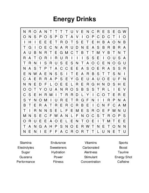 Energy Drinks Word Search Puzzle