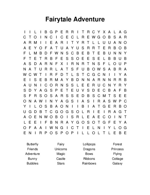 Fairytale Adventure Word Search Puzzle