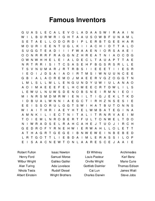 Famous Inventors Word Search Puzzle
