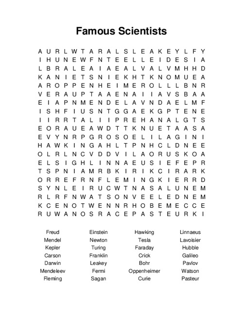 Famous Scientists Word Search Puzzle