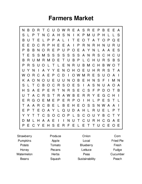 Farmers Market Word Search Puzzle