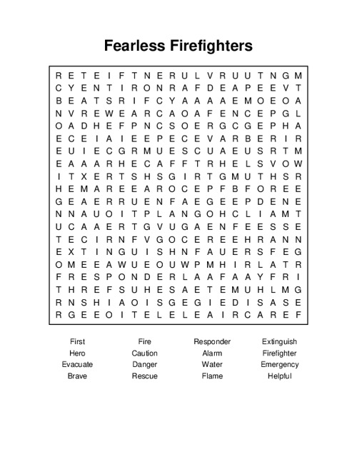 Fearless Firefighters Word Search Puzzle